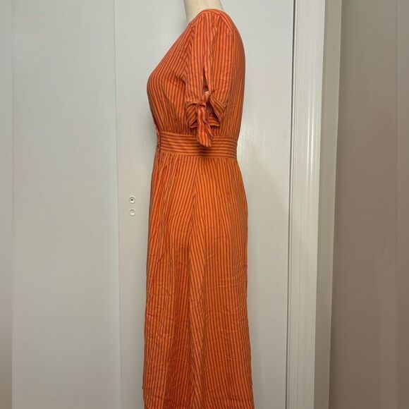 Lulus Sunshine Dreamer Coral Pink Striped Wrap Midi Dress Size S - Picture 5 of 7